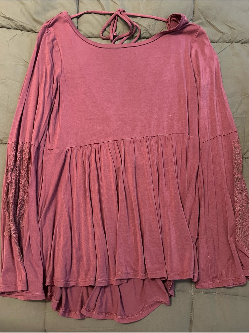 American Eagle Outfitters Mauve Tie-Back Peplum Long Sleeve Top